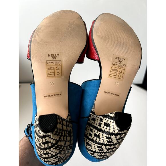 Chelsea Crew Nelly Colorblock Peep toe woven cone heels Size EU 39 - Picture 6 of 8